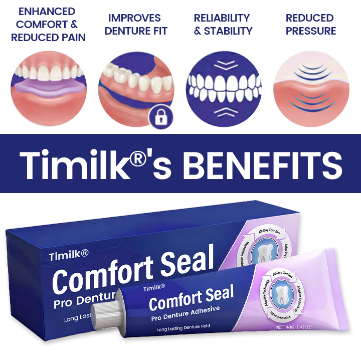 Timilk® Comfort Seal Pro Denture Adhesive🦷💜FDA Certified (Clinically Proven 96- Hour Lock Hold for Secure, Comfortable & Zinc-Free Denture Fit)