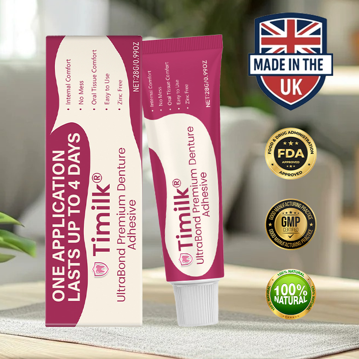 Timilk® UltraBond Premium Denture Adhesive 🔥 FDA Certified (Clinically Proven 4-Day Hold for Secure, Comfortable & Zinc-Free Denture Fit 🦷)